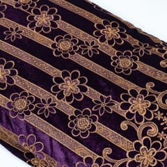 Purple Colour Velvet Cutwork Embroidered Fabric