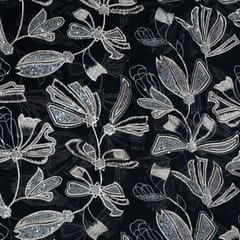 Black Colour Georgette Embroidered Fabric