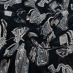 Black Colour Georgette Embroidered Fabric