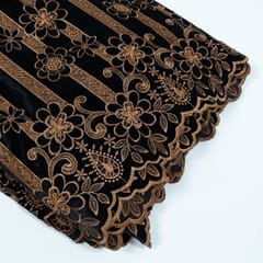 Black Colour Velvet Cutwork Embroidered Fabric