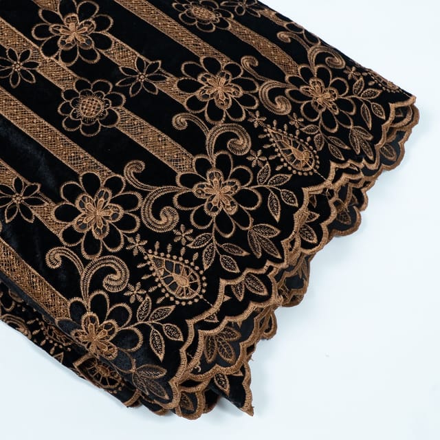 Black Colour Velvet Cutwork Embroidered Fabric