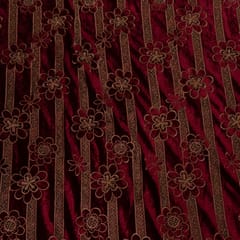 Maroon Colour Velvet Cutwork Embroidered Fabric