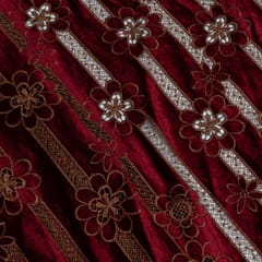 Maroon Colour Velvet Cutwork Embroidered Fabric