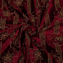 Maroon Colour Velvet Cutwork Embroidered Fabric