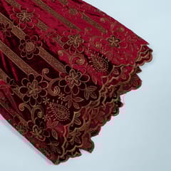 Maroon Colour Velvet Cutwork Embroidered Fabric