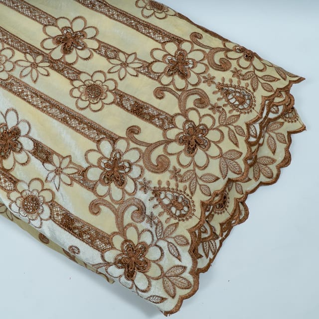 Off White Colour Velvet Cutwork Embroidered Fabric