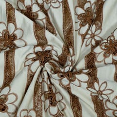 Off White Colour Velvet Cutwork Embroidered Fabric