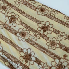 Off White Colour Velvet Cutwork Embroidered Fabric