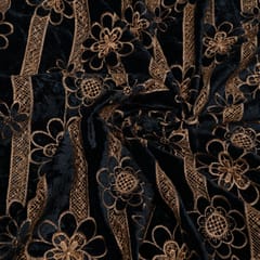 Black Colour Velvet Cutwork Embroidered Fabric