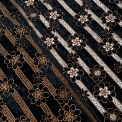 Black Colour Velvet Cutwork Embroidered Fabric