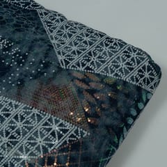 Blue Colour Denim Embroidered Fabric