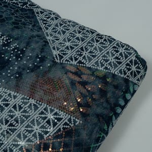 Blue Colour Denim Embroidered Fabric