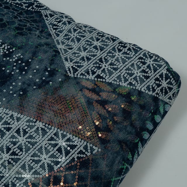 Blue Colour Denim Embroidered Fabric