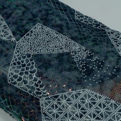 Blue Colour Denim Embroidered Fabric