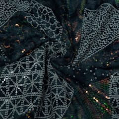 Blue Colour Denim Embroidered Fabric