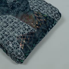 Blue Colour Denim Embroidered Fabric