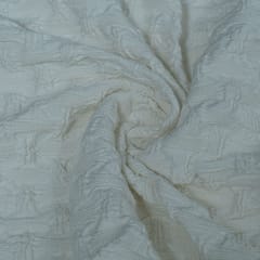 White Colour Lycra Denim Embroidered Fabric