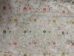 White MultiColour Floral Embroidered Chiffon Fabric