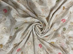 White MultiColour Floral Embroidered Chiffon Fabric