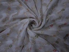 White Floral Embroidered Jacquard Chiffon Fabric