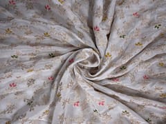 White MultiColour Floral Embroidered Chiffon Fabric