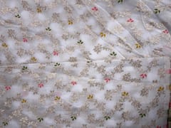 White MultiColour Floral Embroidered Chiffon Fabric