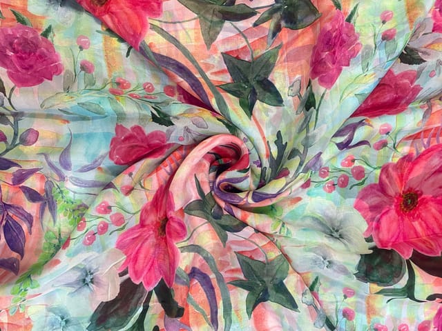 MultiColour Floral Viscose Organza Fabric