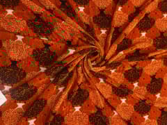 Orange Floral Pure Velvet Fabric