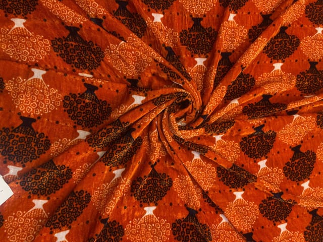 Orange Floral Pure Velvet Fabric