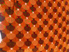 Orange Floral Pure Velvet Fabric