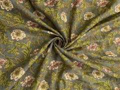 Grey & Green Floral Cotton Linen Fabric
