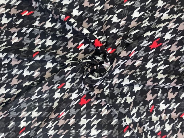 Black Abstract Banana Crepe Fabric