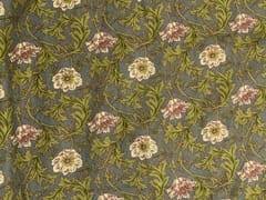 Grey & Green Floral Cotton Linen Fabric