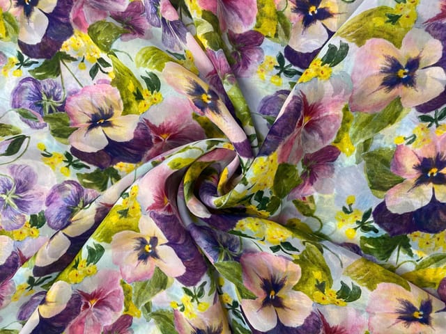 MultiColour Floral Viscose Organza Fabric