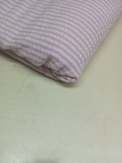 Pink Seersucker Stripe Yarn Dyed Cotton Fabric