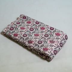White Colour Cotton Chikan Floral Printed Fabric