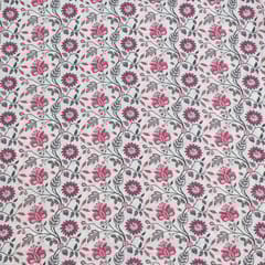 White Colour Cotton Chikan Floral Printed Fabric