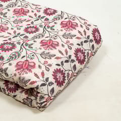 White Colour Cotton Chikan Floral Printed Fabric