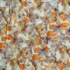 White Colour Cotton Chikan Floral Printed Fabric
