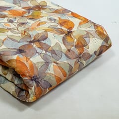 White Colour Cotton Chikan Floral Printed Fabric