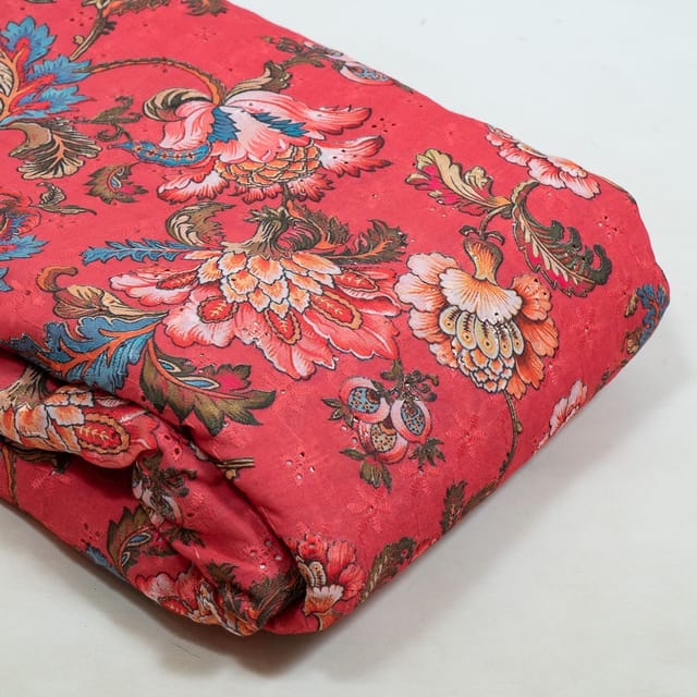 Gajree Colour Cotton Chikan Floral Printed Fabric