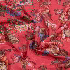Gajree Colour Cotton Chikan Floral Printed Fabric