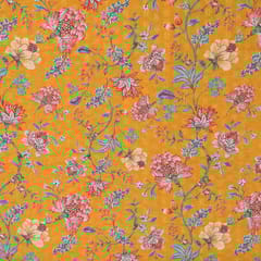 Mustard Colour Cotton Chikan Floral Printed Fabric
