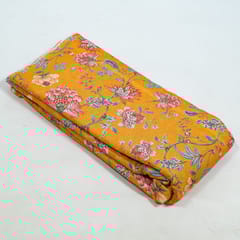 Mustard Colour Cotton Chikan Floral Printed Fabric