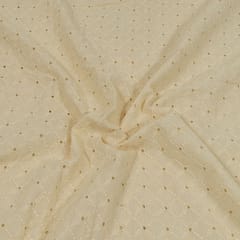 Off White Colour Dyeable Cotton Chikan Embroidered Fabric