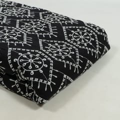 Black Colour Cotton Schiffli Embroidered Fabric
