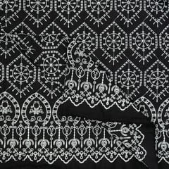 Black Colour Cotton Schiffli Embroidered Fabric