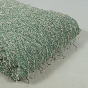 Sea Green Colour Net Embroidered Fabric