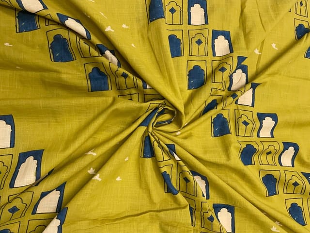 Mustard Geometric Cotton Cambric Fabric