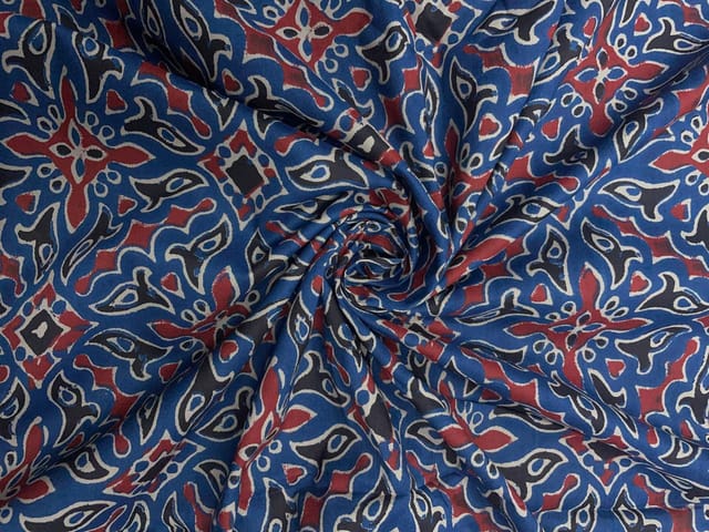 Lapis Blue Abstract Cotton Cambric Modal Fabric